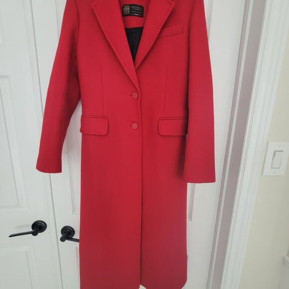 Long red Manteco Zara wool fitted coat size M - Picture 2 of 5